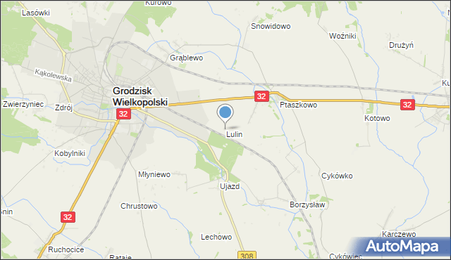 mapa Lulin, Lulin gmina Grodzisk Wielkopolski na mapie Targeo